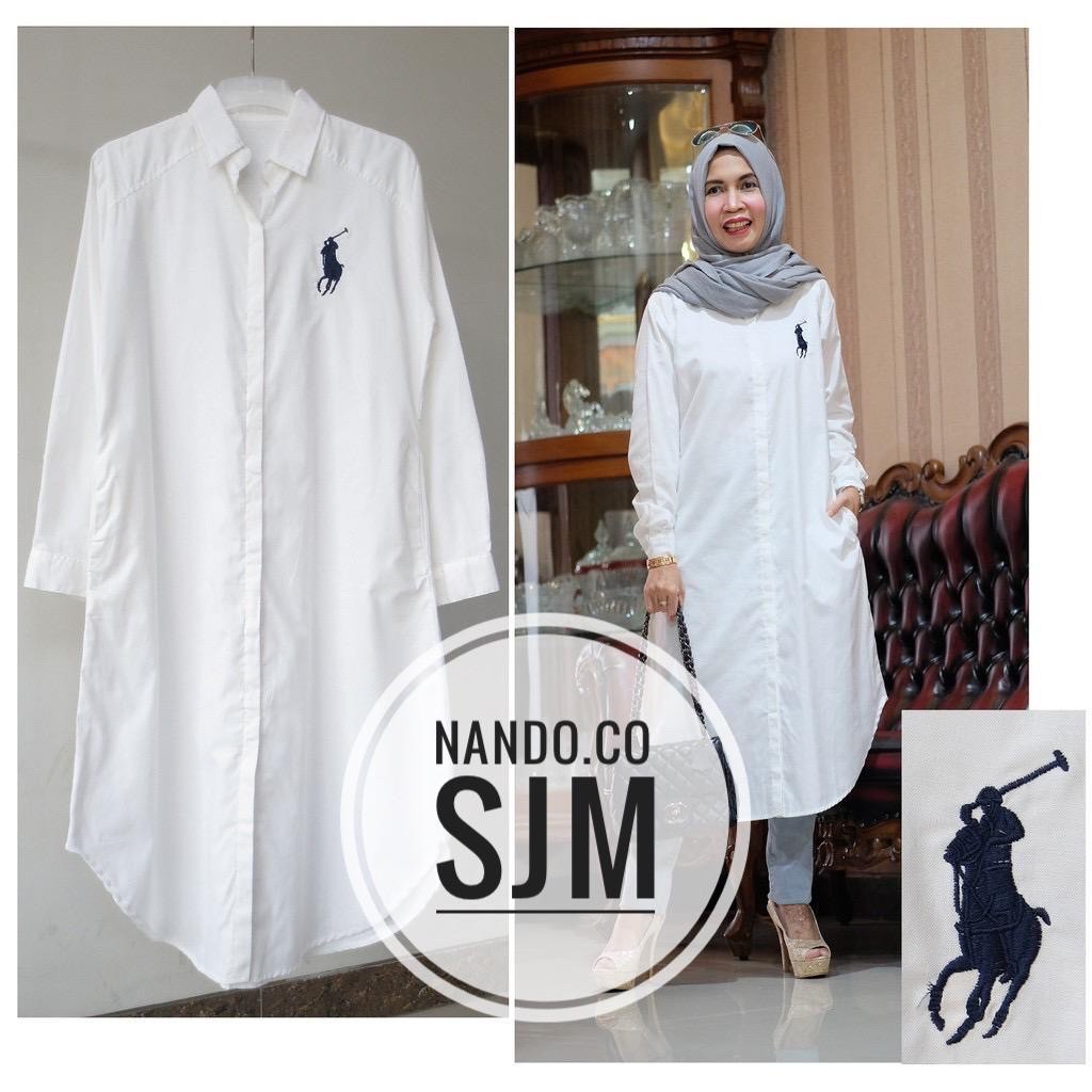 SJM KEMEJA LONG TUNIK LOGO PL WANITA LENGAN PANJANG BAHAN KATUN OXFORD IMPORT JUMBO FIT XL XXL XXXL 