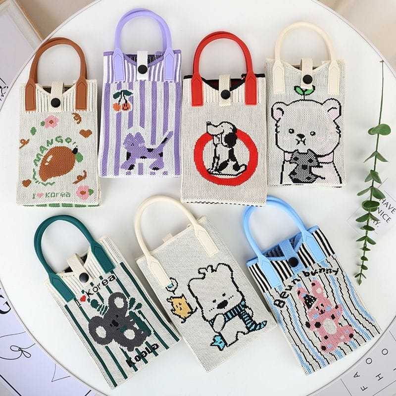 tas rajut Mini karakter lucu Tas HP Rajut Selempang Wanita