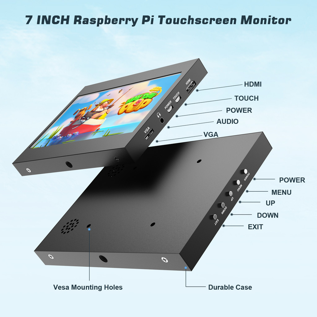 Raspberry Pi 4 Screen 7" Monitor IPS with Case Capacitive Tou Screen 1024X600 HD splay for Raspberry