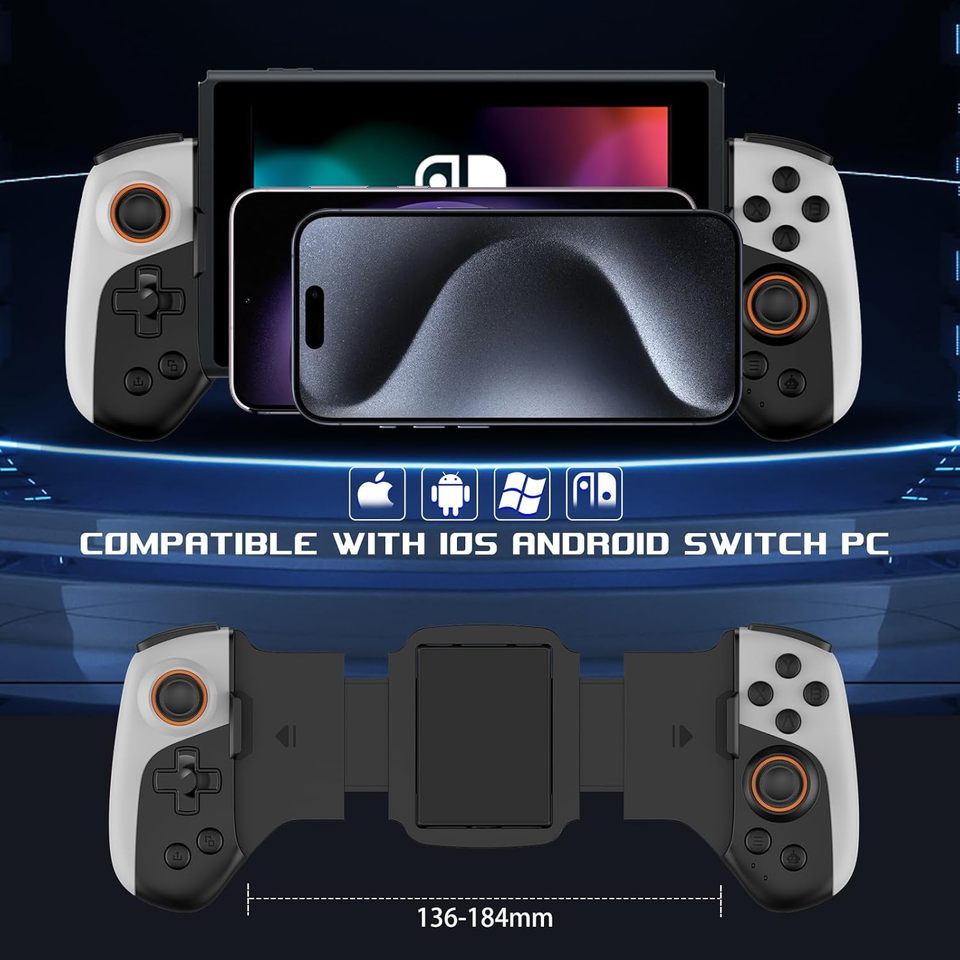 JK02 Mobile Gaming Controller with RGB Cooler for iPhone/Android/PC/Switch/Apple Arcade MFi Games wi