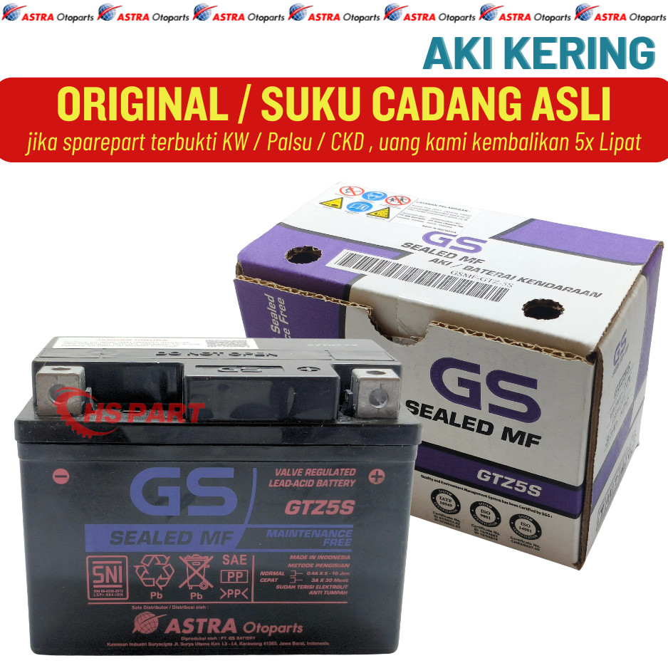 Aki Kering GTZ5S Beat Scoopy Spacy Vario 110 Karbu Original GS Astra Otoparts 100%