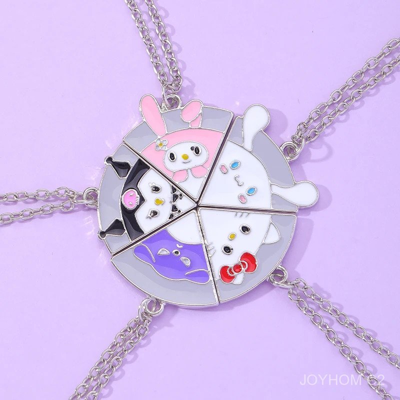 24h Ship 5 Pcs/Set Kalung Sahabat Hewan Kartun Kelinci Kucing Pizza Puzzle Bulat BFF Choker Untuk An