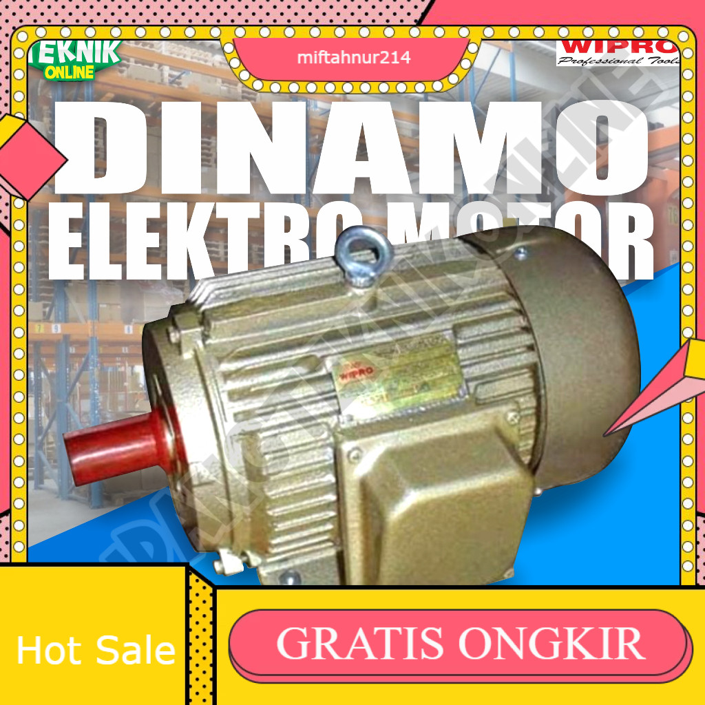 Dinamo Motor Penggerak 1HP 2P 3Ph 1450Rpm WIPRO - Dinamo Elektro Motor WIPRO 1 Hp 4P 3 Phase 2850Rpm