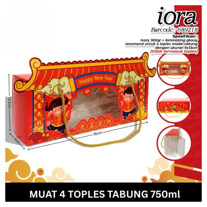 Box Kotak Kue Hampers Imlek isi 4 Toples Tabung Jar 800ml 800 ml Nastar Cookies