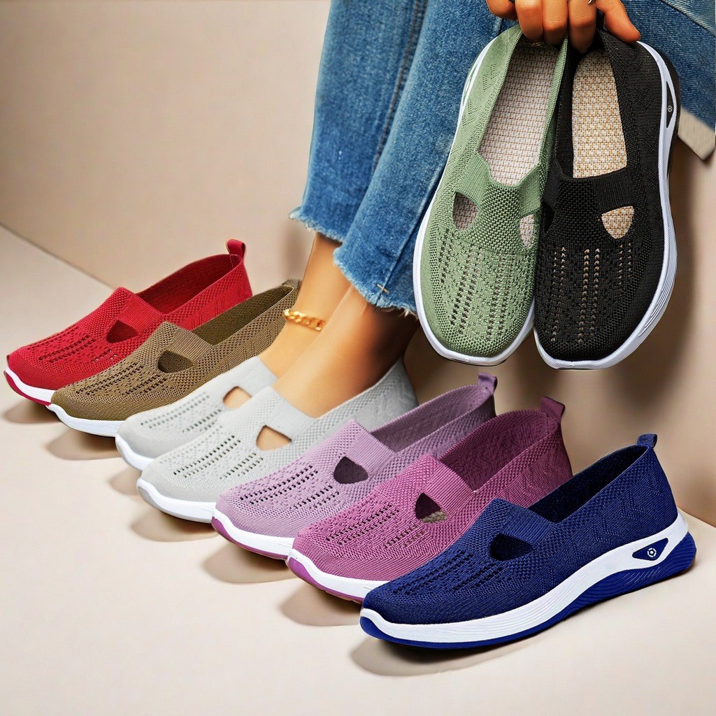 SOLWAY [14 Warna] sepatu wanita Sepatu Flat cewek Rajut Slip On Tahan Air Berpori Sol Karet Anti Sli