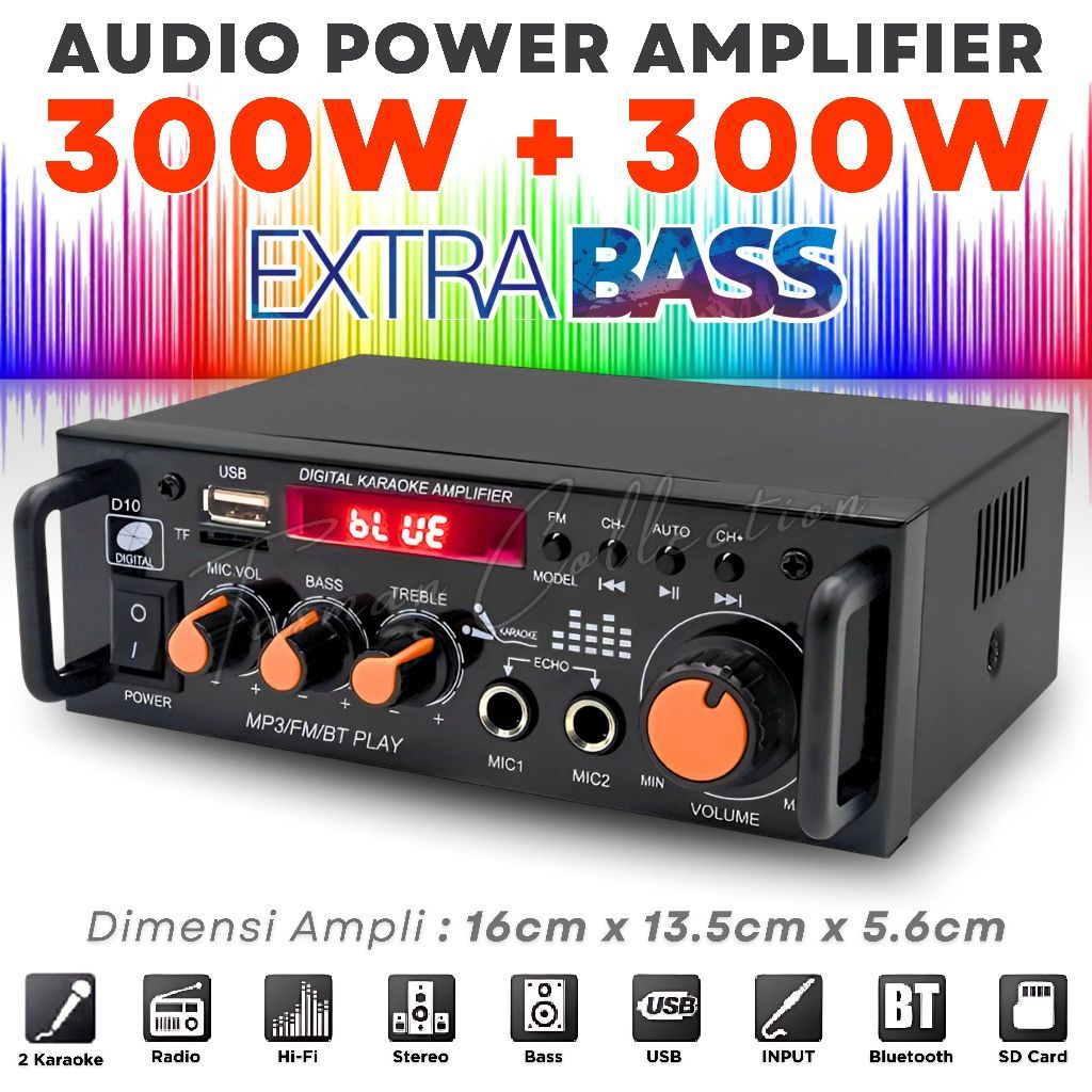 TERLARIS Amplifier Bluetooth 300W+300W Bass Treble AMPLIFIER KARAOKE 600 Watt Extra Bass Fleco BT-29