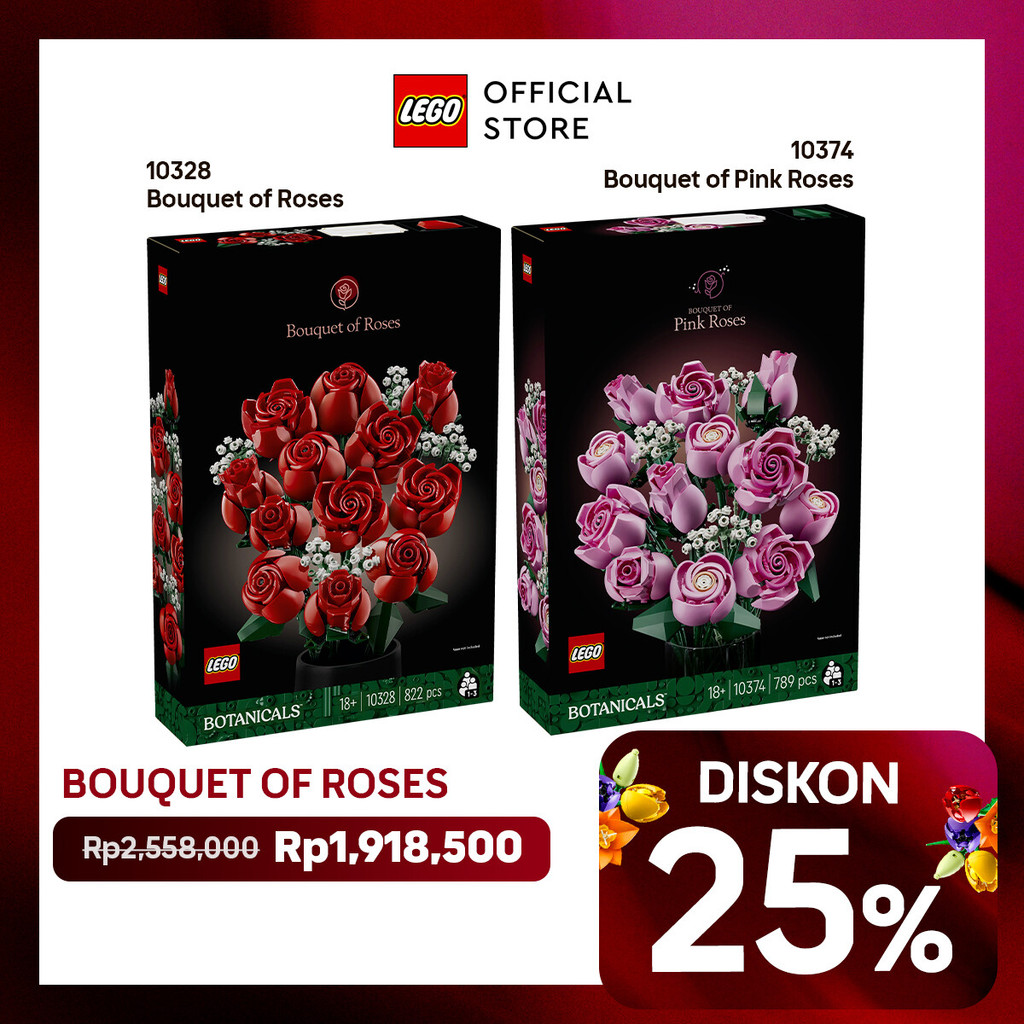 LEGO Roses Bouquet Bundle - LEGO Botanicals 10328 Bouquet of Roses + LEGO Botanicals 10374 Bouquet o