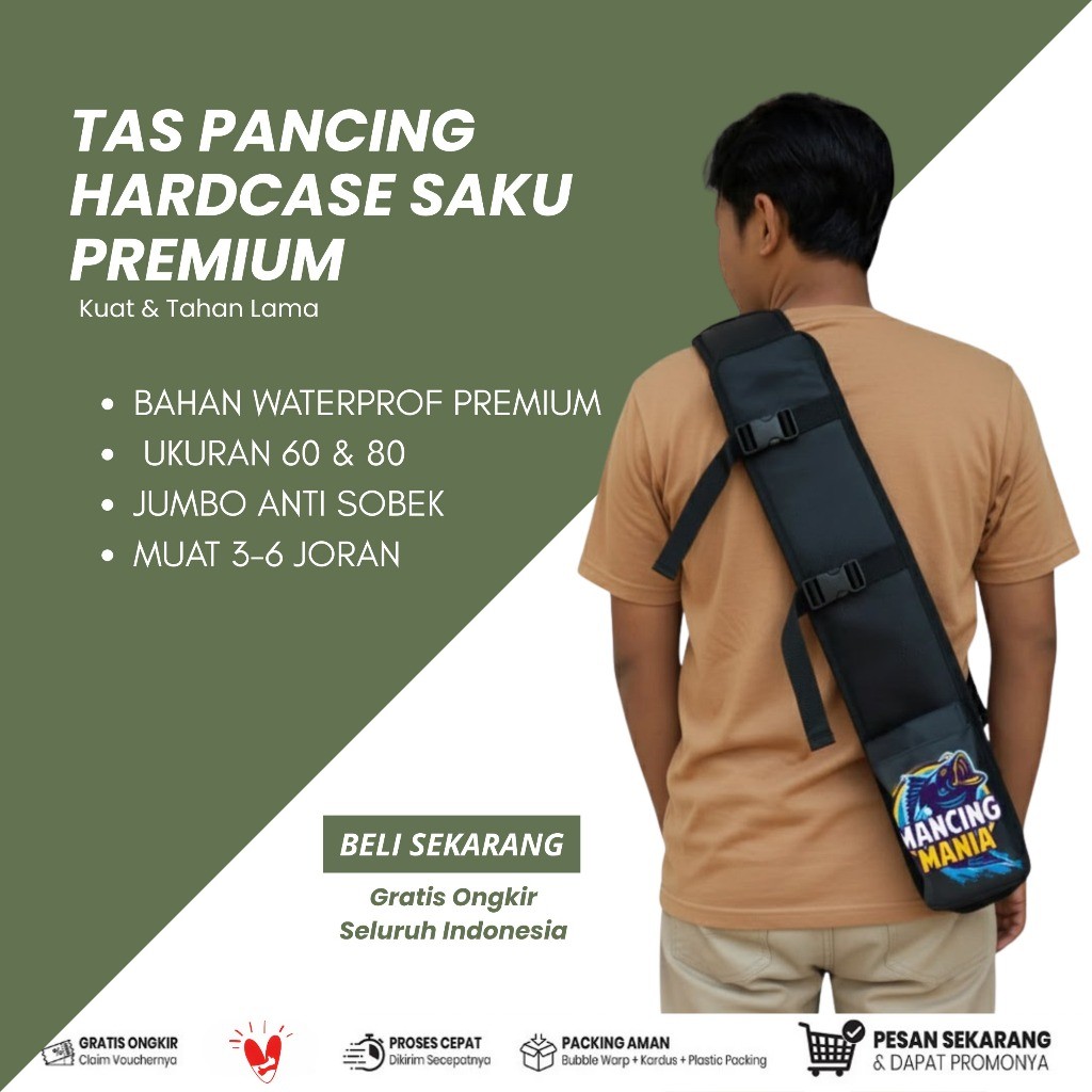 Tas Mancing Waterproof Bahan Tebal – Ransel Gendong 60cm - 80cm untuk Joran & Alat Pancing