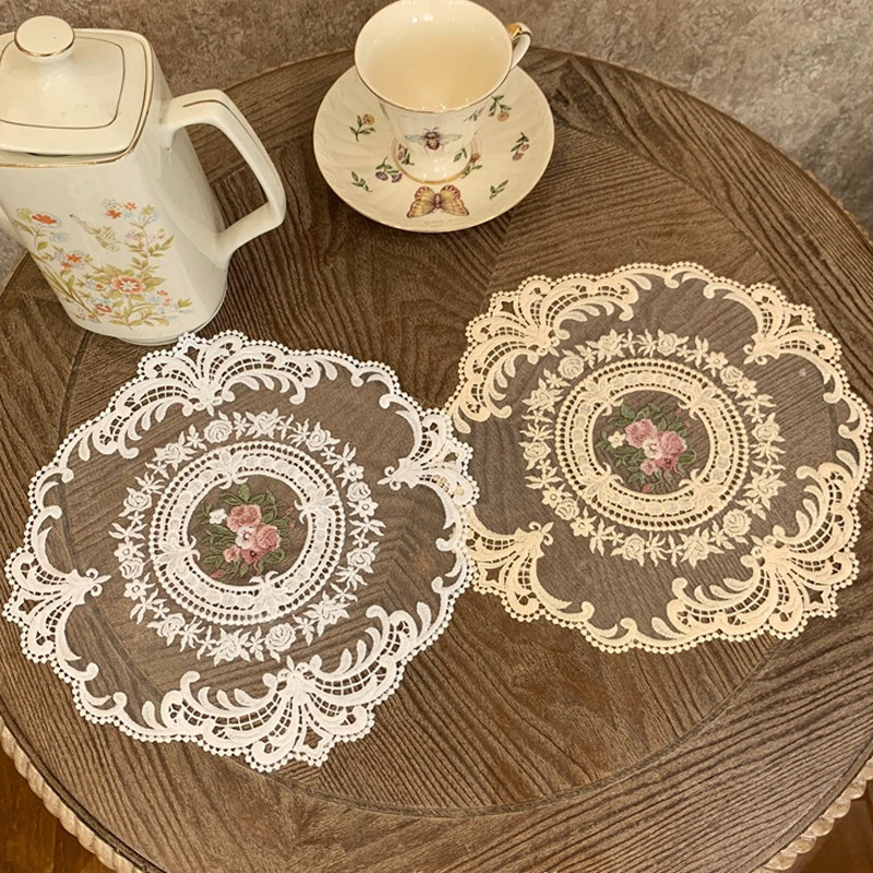 Taplak Meja Lace Katun Bordir 28cm - Alas Meja Piring Tatakan Piring Kain Kerawang Estetik