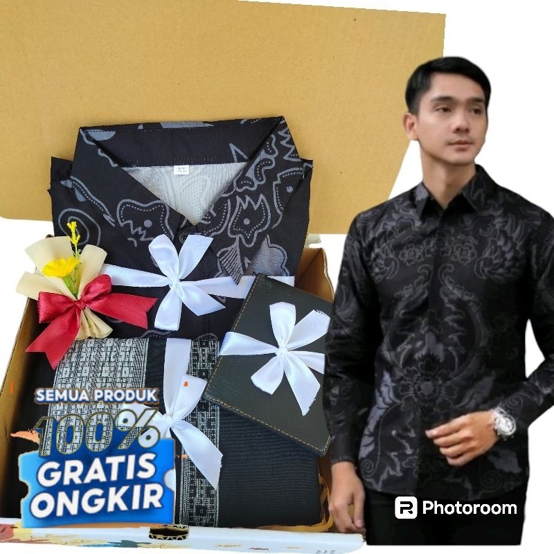 HAMPERS KADO BATIK PAKET MUSLIM HADIAH UNTUK COWOK/ Kuning Gold Abu Silver