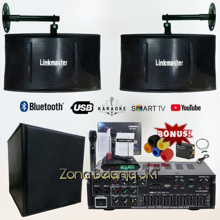 PAKET KARAOKE SOUND SPEAKER LINKMASTER 10 INCH + SUBWOOFER 12 INCH AKTIF AMPLI USB BLUETOOTH GARANSI