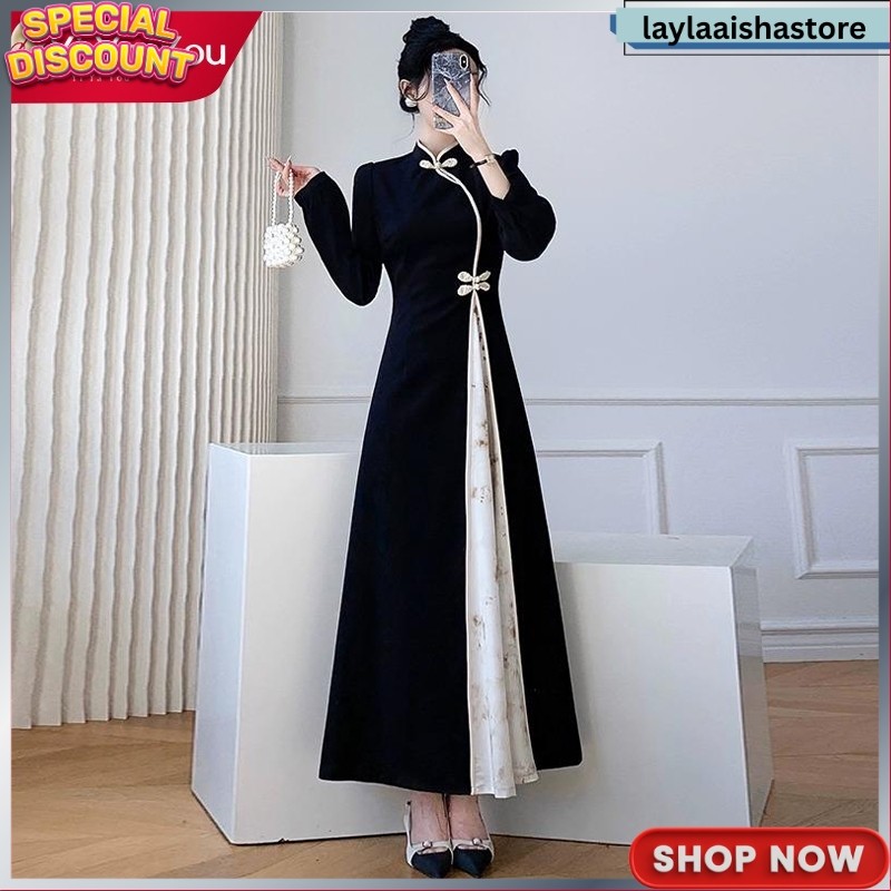 COD Yi Ya You - Best seller Dress panjang qipao kerah shangai wanita kebaya korean style hijab frien