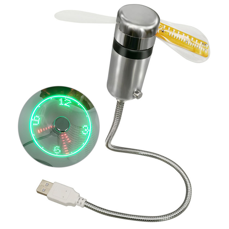 Metal Mini Fan DC 5V Mini Cooling Flashing Fan USB Powered Flexible Gooseneck LED Clock Real Time sp