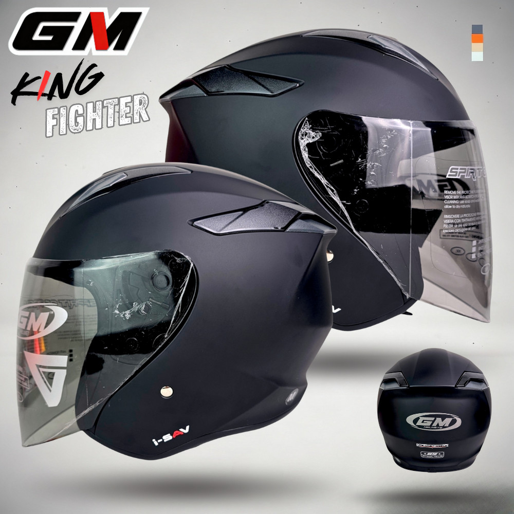 HELM GM KING FIGHTER SOLID HITAM DOFF SINGLE VISOR BENING | HELM MOTOR HALF FACE SNI ORIGINAL GM HEL