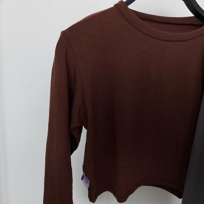 Manset Crop Top Lengan Panjang | Manset Baju | Inner Bolero Dada Leher - Coklat tua, S-M-L