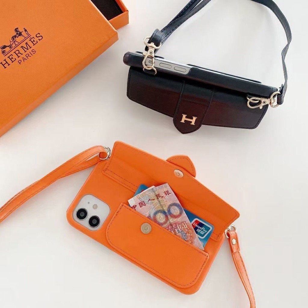 Case Kulit Orange H Dompet Tas FH37 for Iphone X Xs Xr Max 11 Pro Max 12 Pro Max 13 Pro Max 14 Best