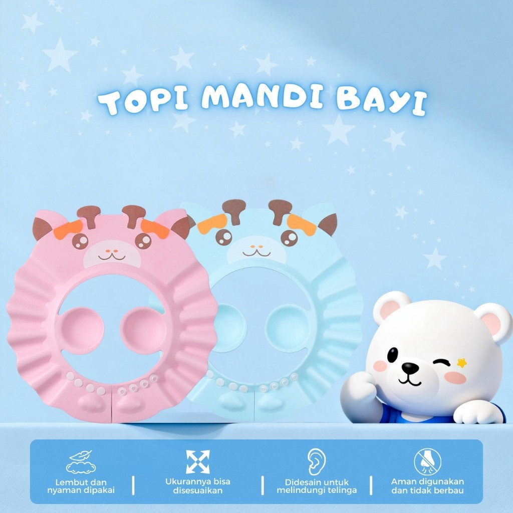 Baby Bear Topi Mandi Bayi Anti Air Dengan Kancing Penutup Telinga