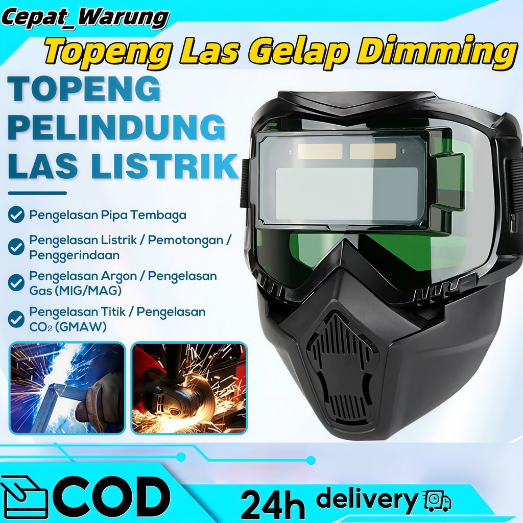 Helm Las Gelap Terang Dimming True Color Welding Mask Kacamata Topeng Las Listrik Full Wajah/topeng 