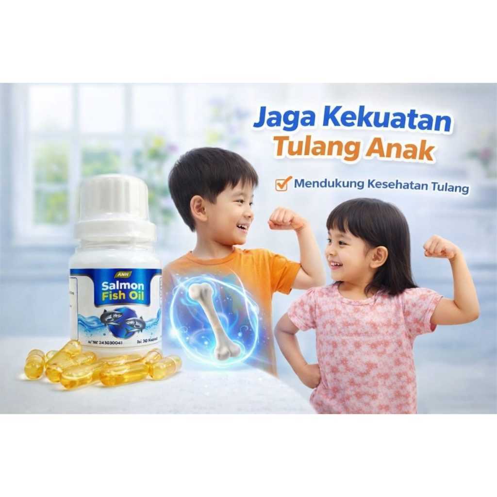 Suplemen Jaga Kekuatan Tulang Anak Nutrisi Kalsium Vitamin Minyak Ikan Salmon Fish Oil 30 Kapsul a