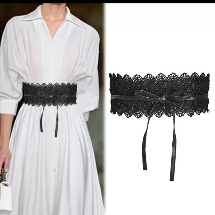Girl's Vibe VENDI - Ikat Pinggang Wanita Sabuk Lebar Belt Fashion Korea Obi Lebar ‘Kulit Renda’  Bla