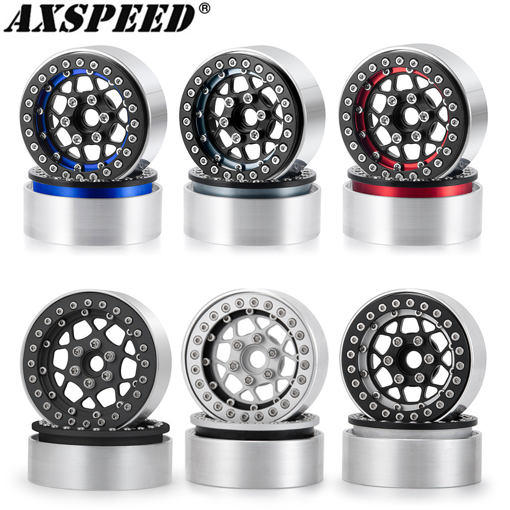 AXSPEED 4PCS Aluminum 1.9" Beadlock Wheel Rim Hubs for 1/10 RC Rock Crawler Car Axial SCX10 CC01 F35