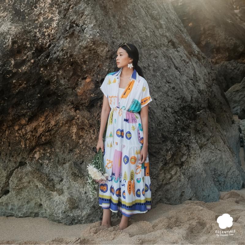 Cotton Tree Essentials – Angel Dress – Dres Wanita Flare Flowy Cotton Motif Premium Gaun Panjang Kor