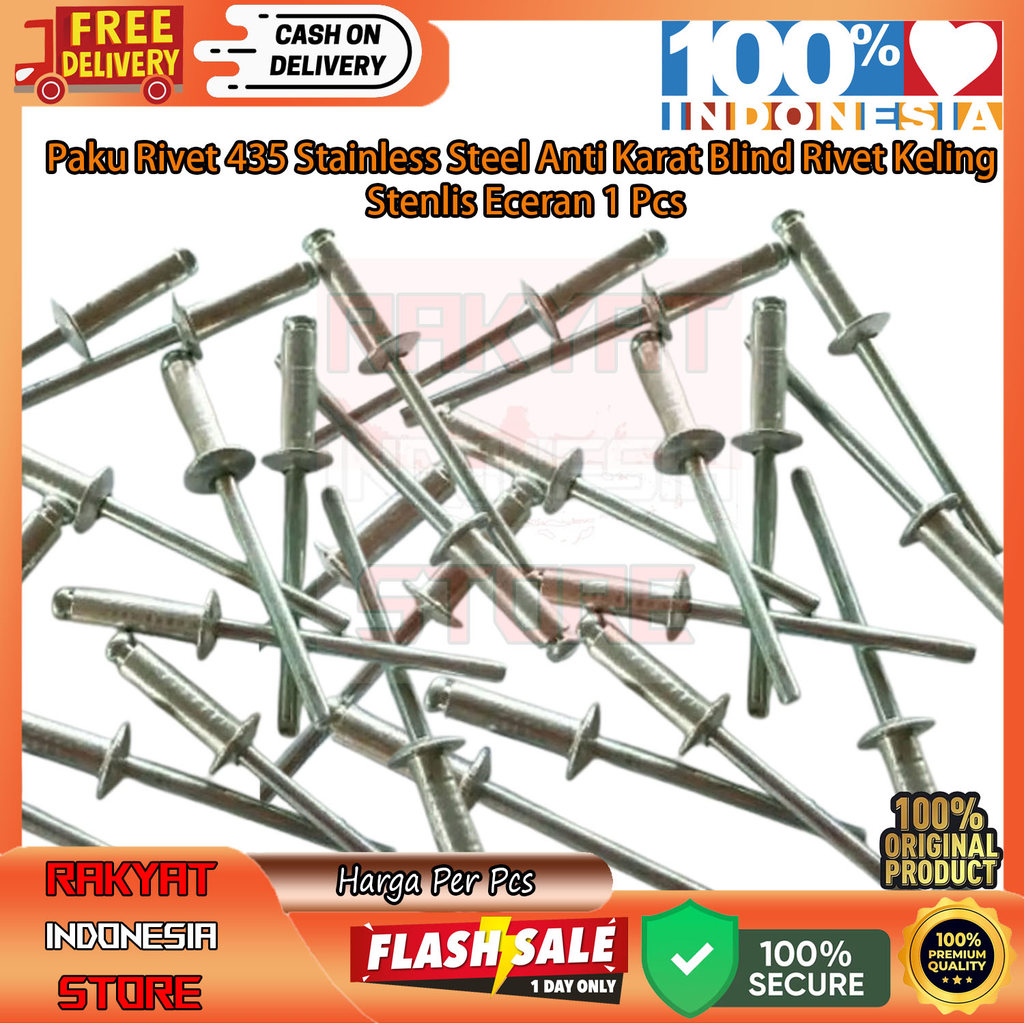 1 Pcs Blind Rivet 435 Stainless Steel Material Stenlis 304 Anti Karat Paku Keling Ecer 1 Pcs Kualita