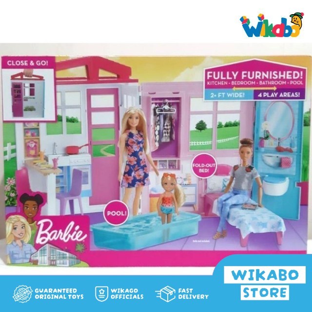 BARBIE Fully Furnished Rumah Barbie Kitchen Bedroom Pool ORIGINAL Mattel