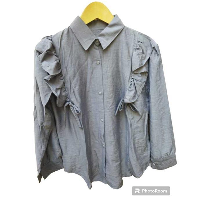 PROMO DISKON IZNAY FASHION -  Blouse Inara Polo Linen Full Kancing Busui - GREY, S