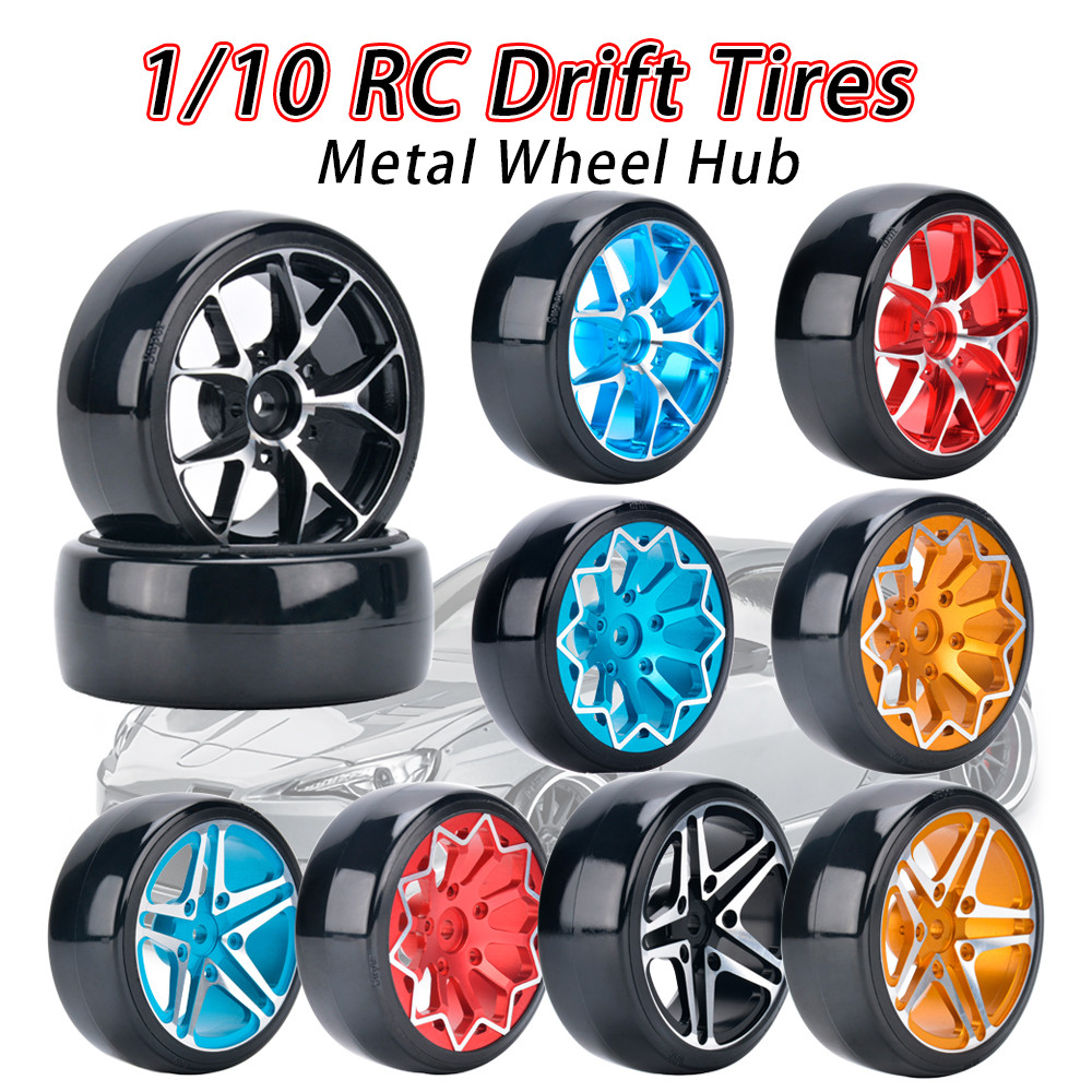 Smooth Skin Metal Wheel Hub 4PCS Tires 12mm Adapter for 1/10 RC Model Car Drift Vehicle MST Sakura D