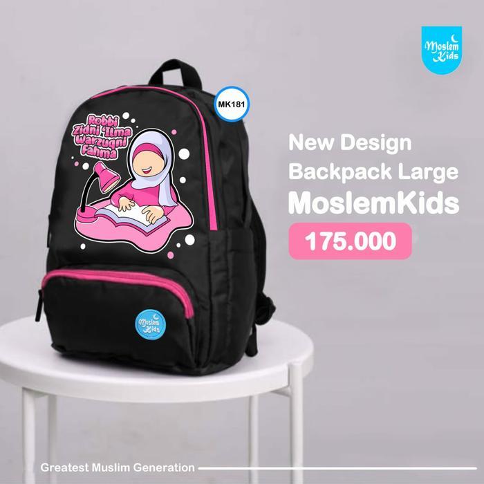 Tas Anak Perempuan Moslem Kids Seri "Roi Zidni Ilman" Hitam k - LARGE (SD-SMP)