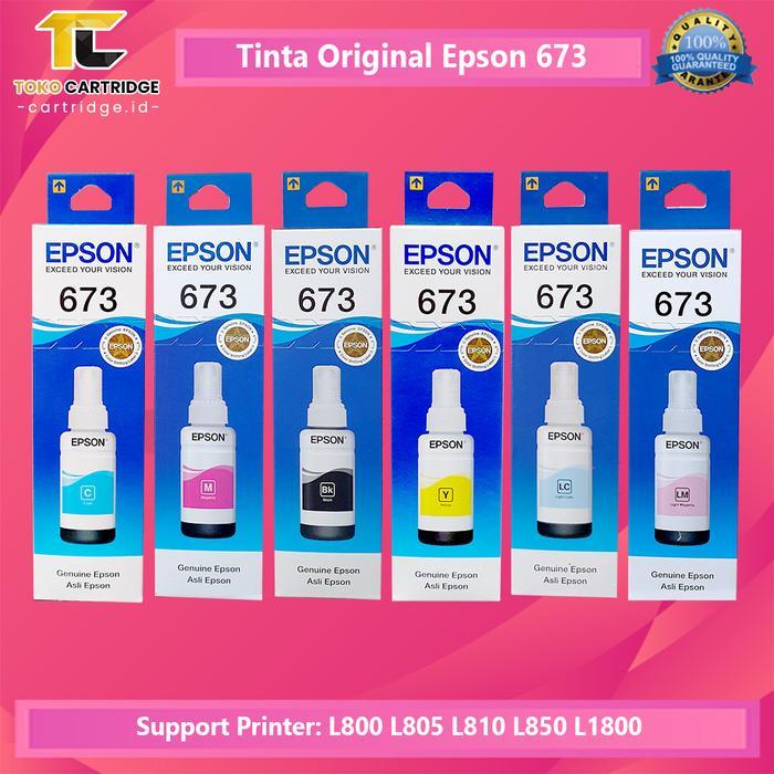Tinta Epson 673 T673 Original Tinta Printer Epson L800 L805 L850 L1800 - Hitam, Original Box