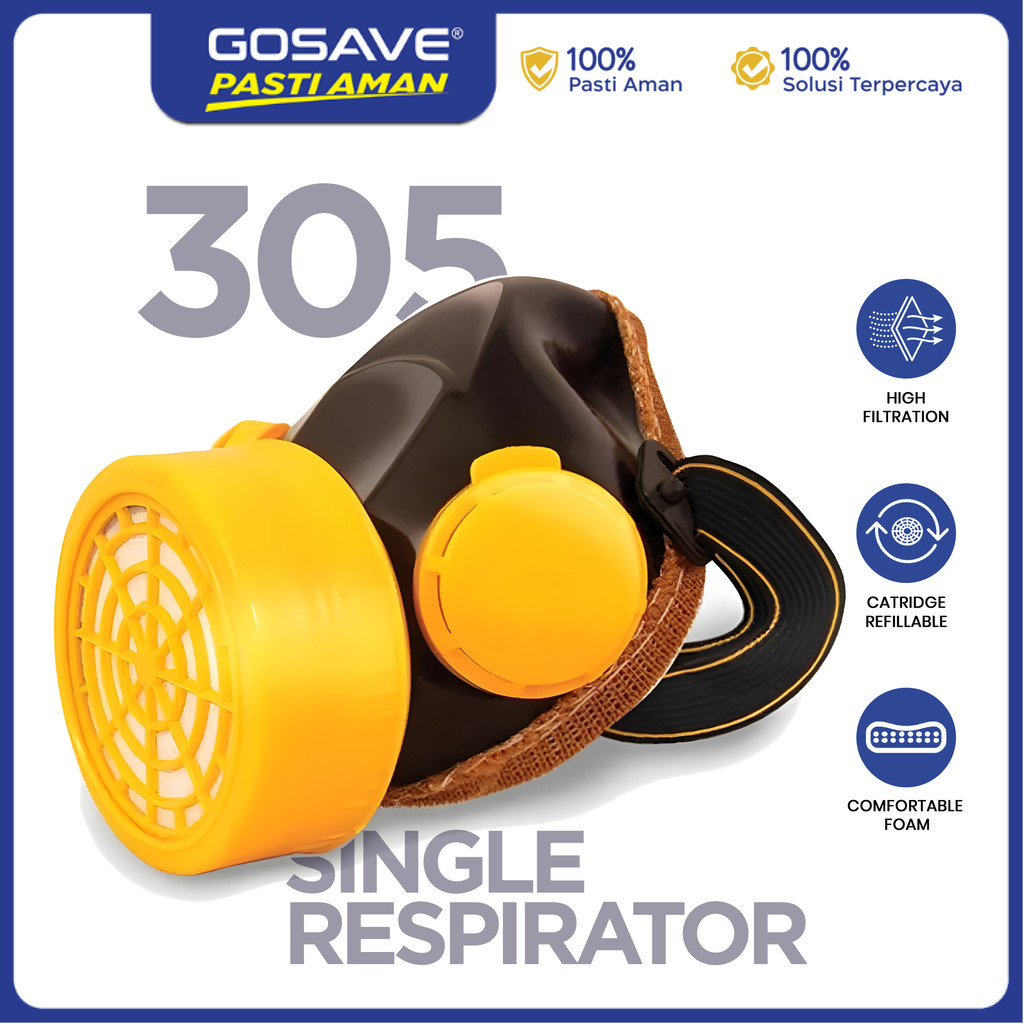 GOSAVE Respirator Safety Mask Filter Debu dan Gas Kimia Cat Semprot Perlengkapan Safety K3 Pernapasa