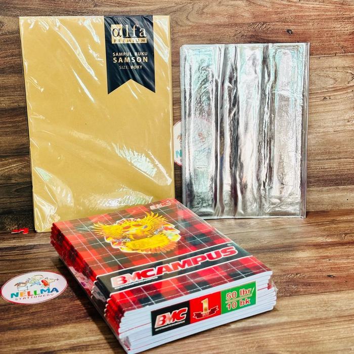 Scribly Paket Buku Tulis SMP SMA CAMPUS isi 50 Lembar 10 Buku Plus SAMPUL KERTAS COKLAT DAN SAMPUL P