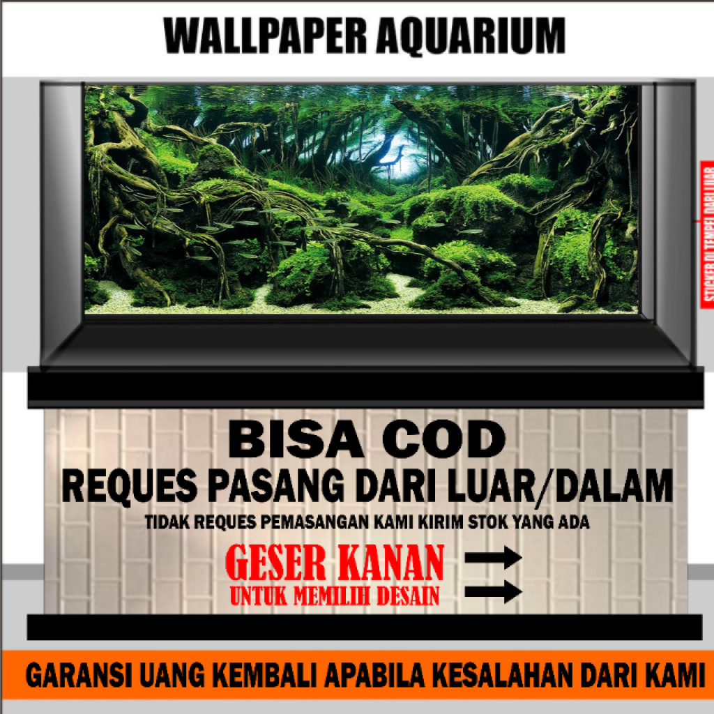 sticker skotlet wallpaper background hiasan aquarium channa belakang 3d timbul motif aquaspace