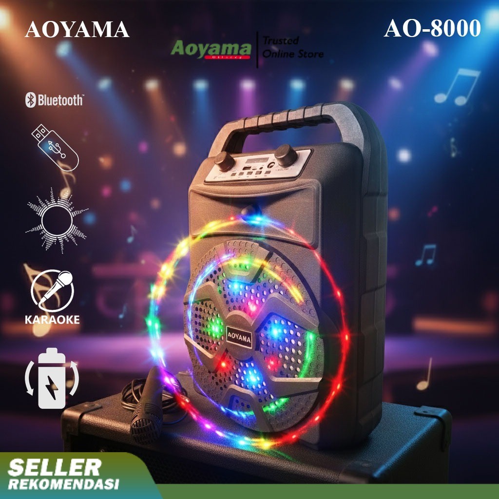 Speaker Aktif Bluetooth AOYAMA 8 Inchi AO-2000 Plus Microphone - Speaker Karaoke Portable