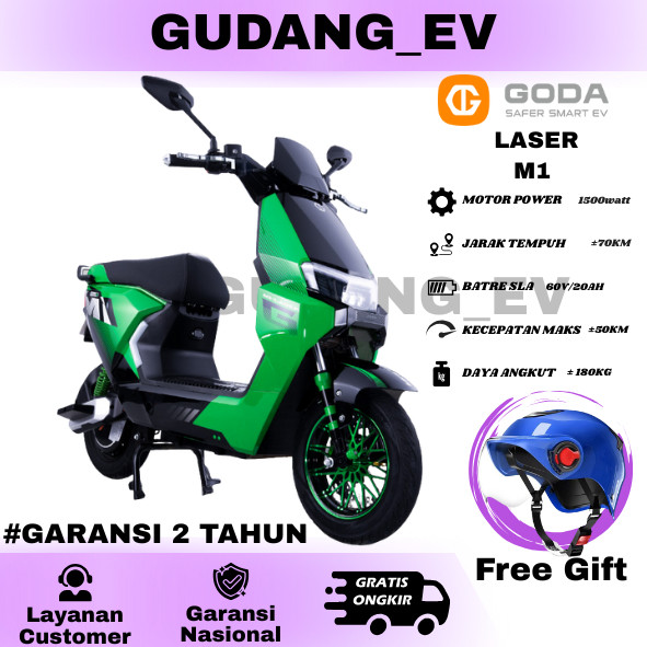Sepeda Listrik Goda M1 LASER Terbaru Garansi Resmi 2 Tahun 1500Watt Dinamo