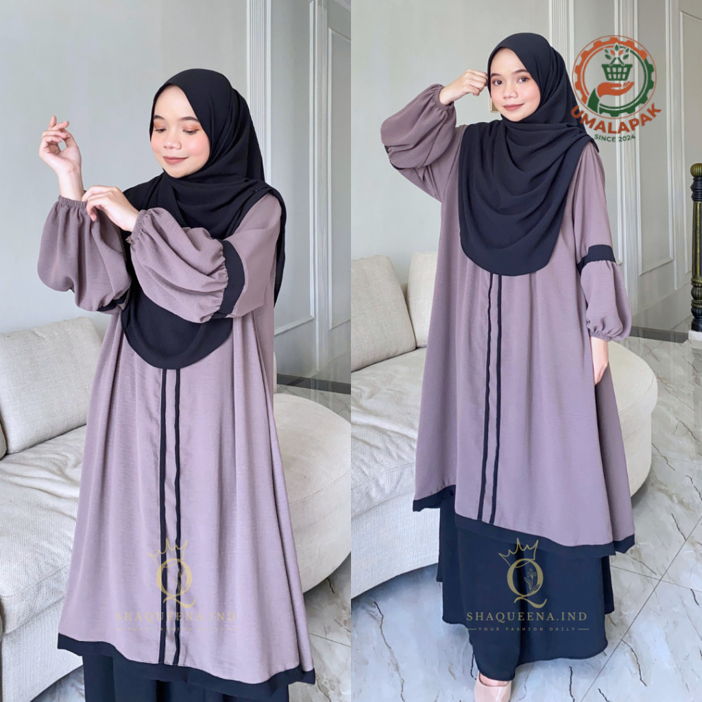 UMP- Oneset Tunik Rok Malaya Setelan Rok Syar’i Jumbo Gamis kombinasi simple - Shaqueena.ind