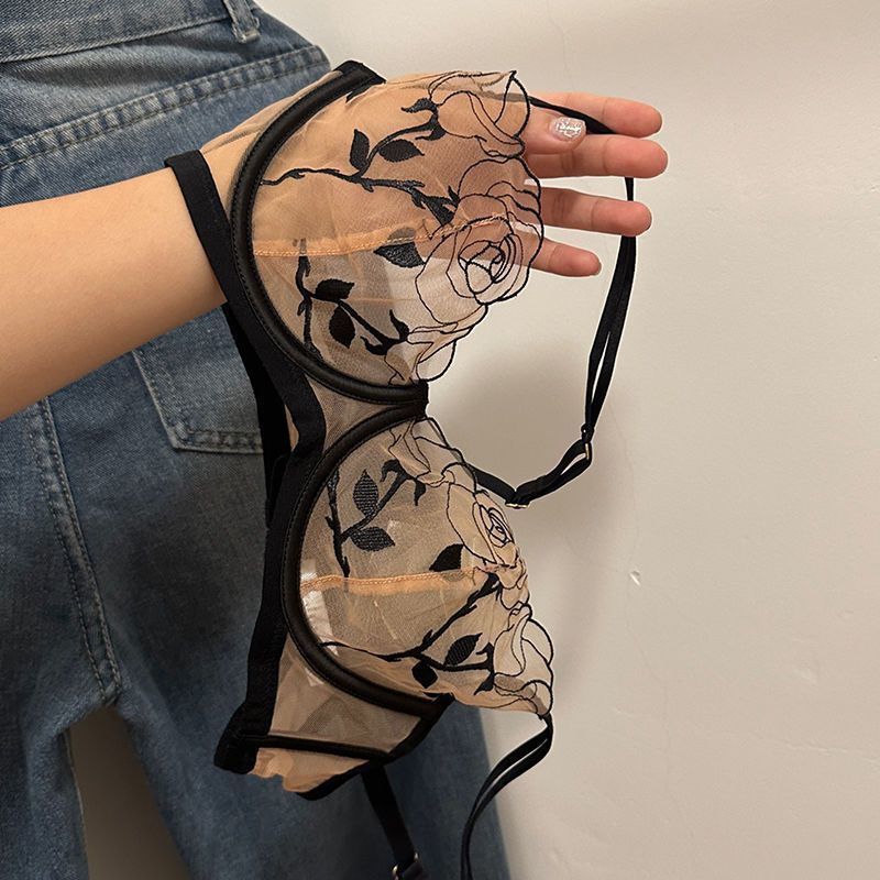 [Yunrouju] Set celana dalam lingerie seksi Perancis bra renda transparan bra ukuran besar ultra-tip