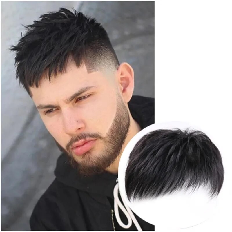 Wig Penutup Botak Pria Wig Rambut Palsu Botak Wig Depan Toupee Pria Rambut Simulasi