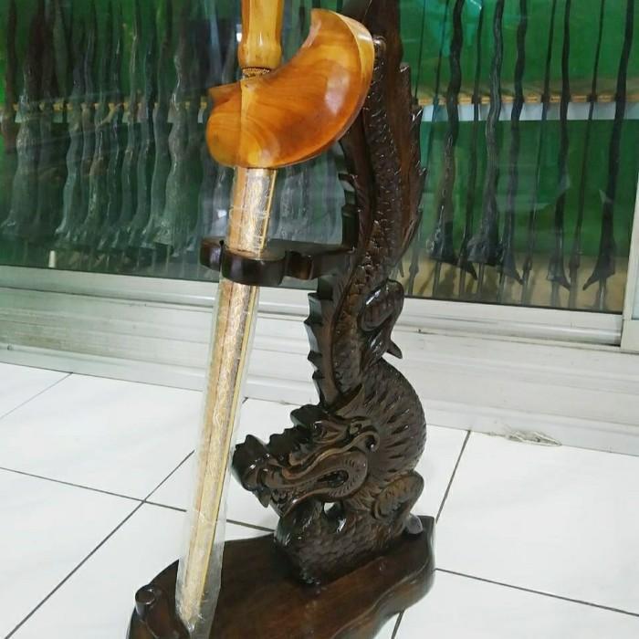 Stand Jagrak Dudukan Tempat Pajang Keris Kayu Ukir Naga Nogo Liong KJ
