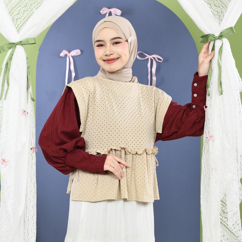 Mybamus Arin Ruffle Vintage Vest Korean Style Outer Lace Lebaran Terbaru