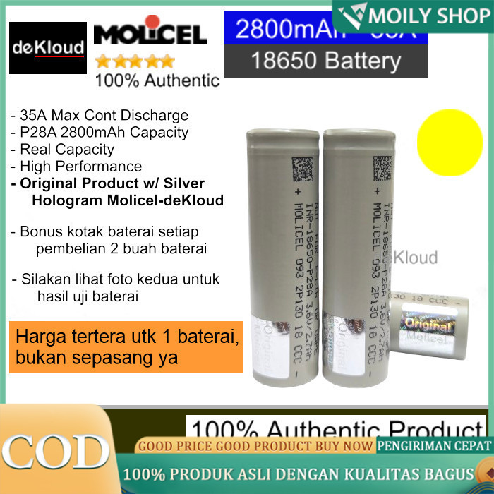 Authentic MOLICEL P28A 18650 Battery | baterai batre batere original