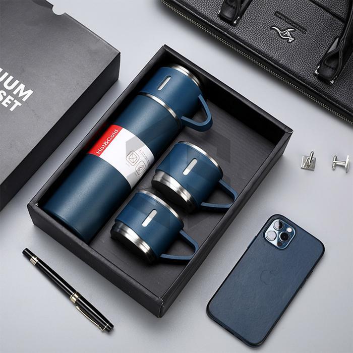 TERMOS BOTOL MINUM STAINLESS 500ML THERMOS KOPI KECIL AIR PANAS - BIRUNAVY 3TUTUP
