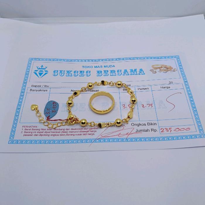 Gelang tangan wanita cantik motif bola belimbing free cincin polos emas muda 3,5gram dapat surat dar