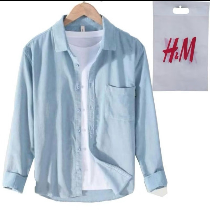 PREMIUM - Kemeja H&M Polos Lengan panjang pria terbaru kemeja lengan panjang pria premium kemeja len