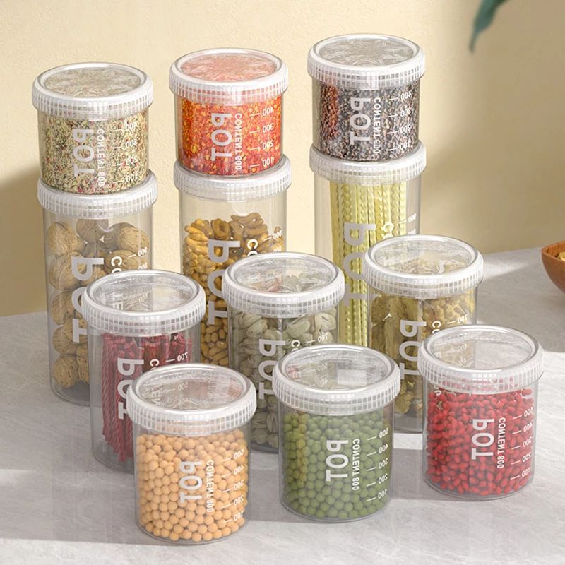 1/4PCS Sealed Can With Tick Marks Waterproof Sealed Tank Kitchen Seasoning Jars Refrigerator Fresh-k
