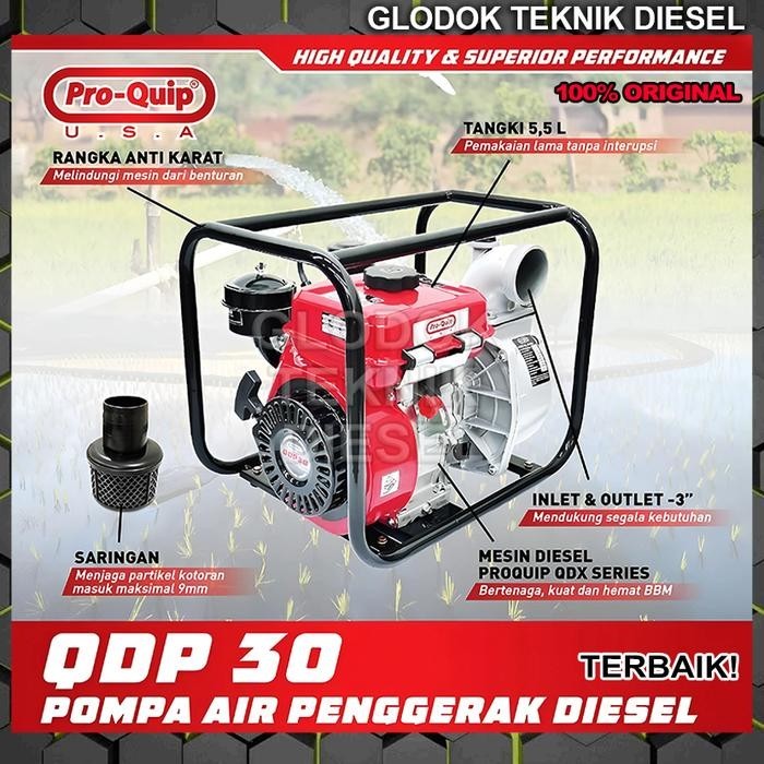Proquip USA Mesin Pompa Air Penggerak Diesel Solar 3" Inch QDP 30 Mesin Pompa Air Sawah Irigasi Alko