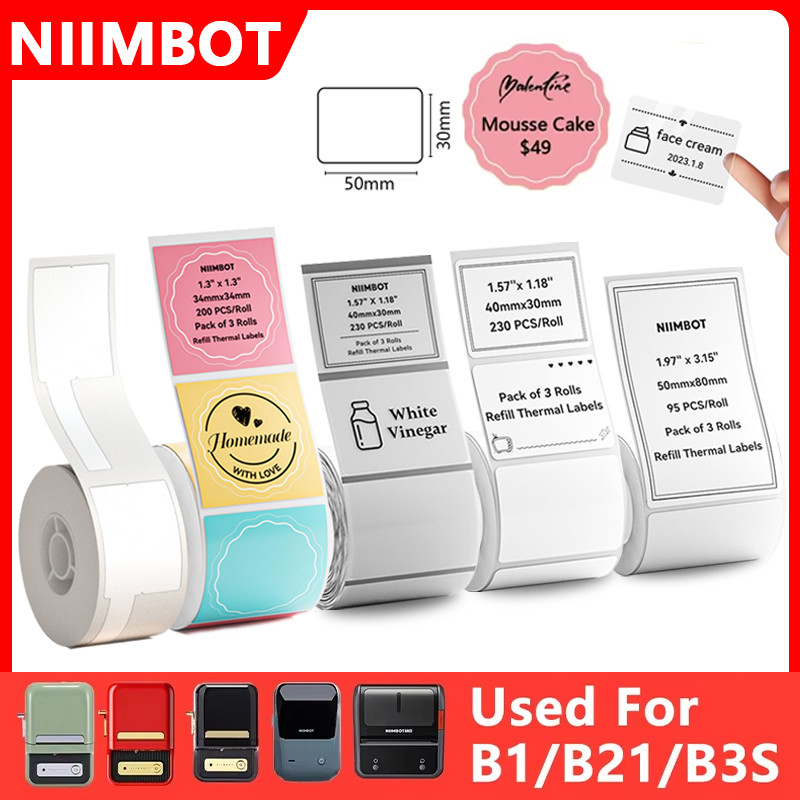 Niimbot 1Roll Thermal Label White/Color/Transparent/Cable Sticker Adhesive Anti-Oil UV Paper For B1 