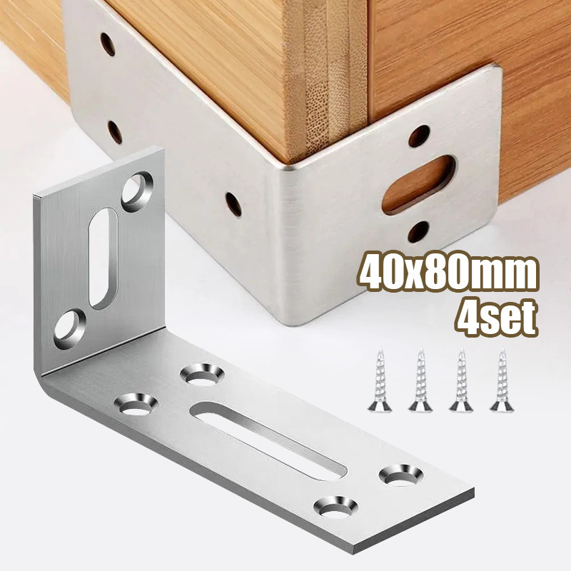 4 Set Dinding Stainless Steel Siku L Penahan Bracket Siku L Siku Penyangga Rak Stainless Penyangga R